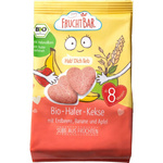 Biscuiți BIO cu ovăz și grâu, cu căpșuni, banane și mere, de la 8 luni, 100 g – Fruchtbar